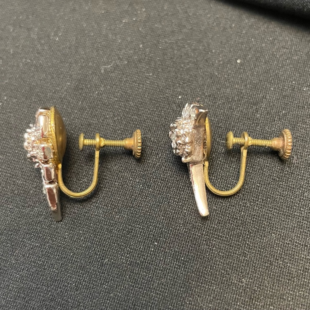 Vintage Silver and Rose Gold Tone Screw Back Earrings w/ Rhinestones EVC - Picture 4 of 4